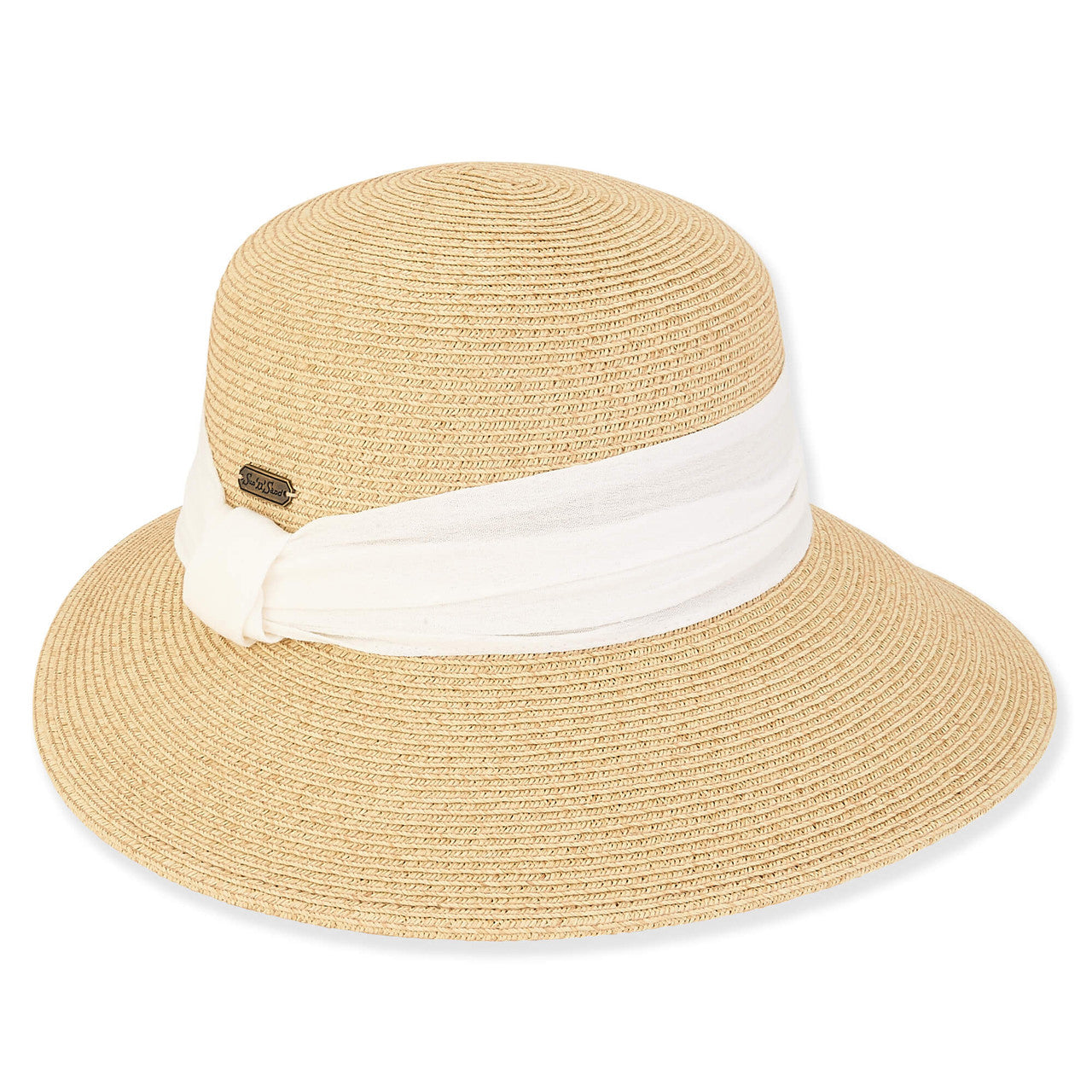 Amira Bucket Hat with White Chiffon Band