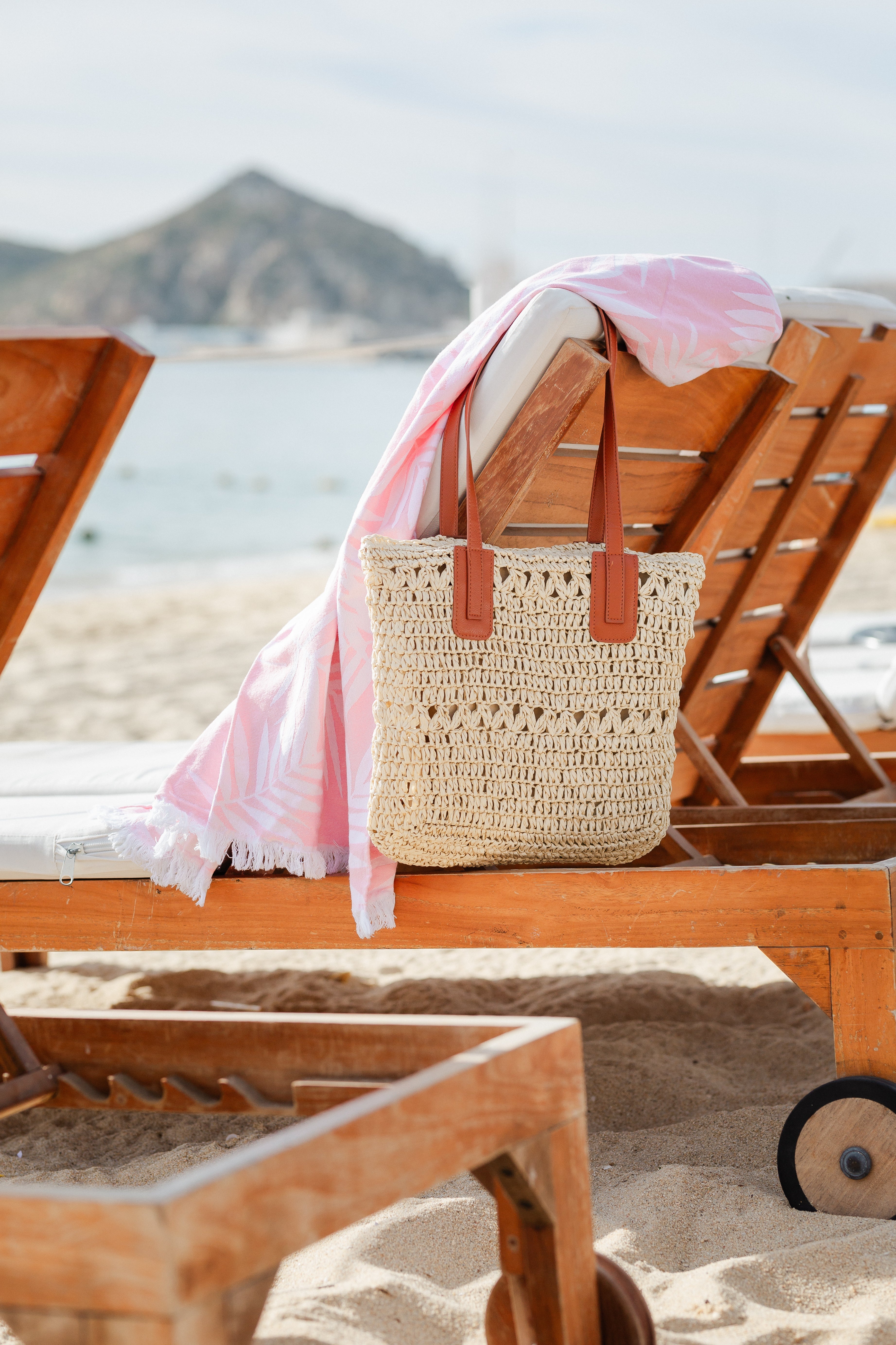 Hand Woven Raffia Handbag with Vegan Leather Straps