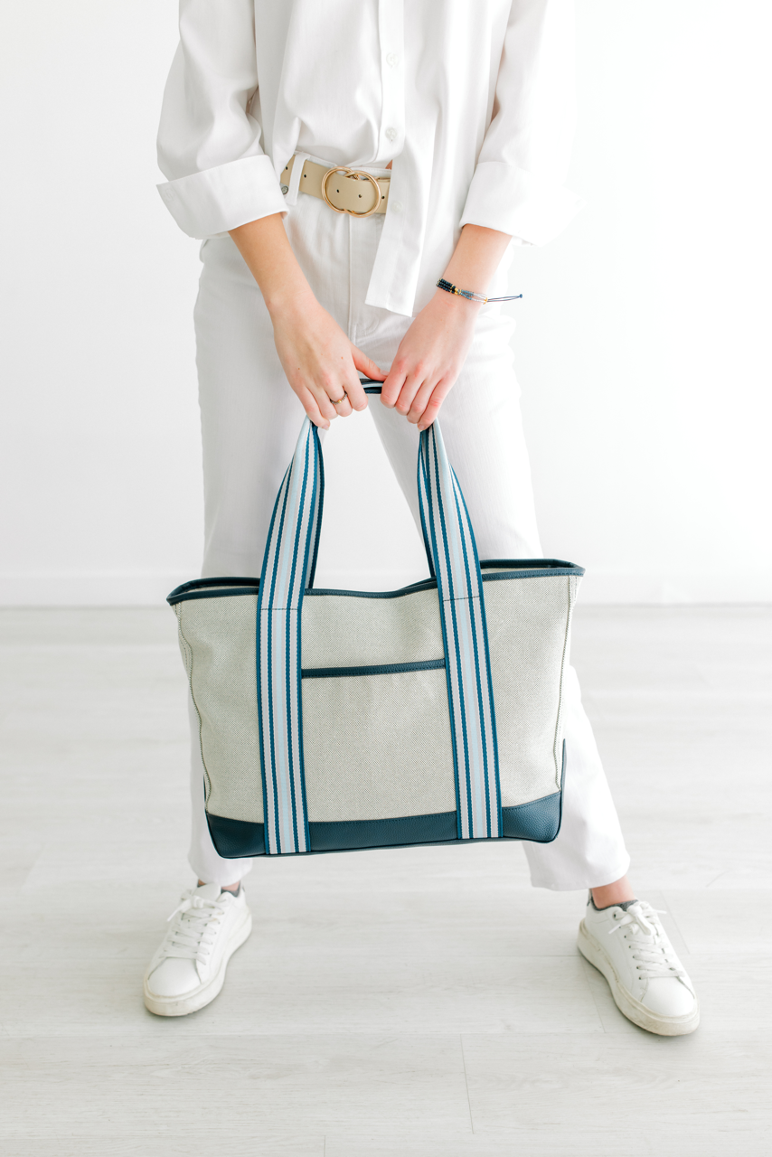 Capri Stripe Tote - Navy