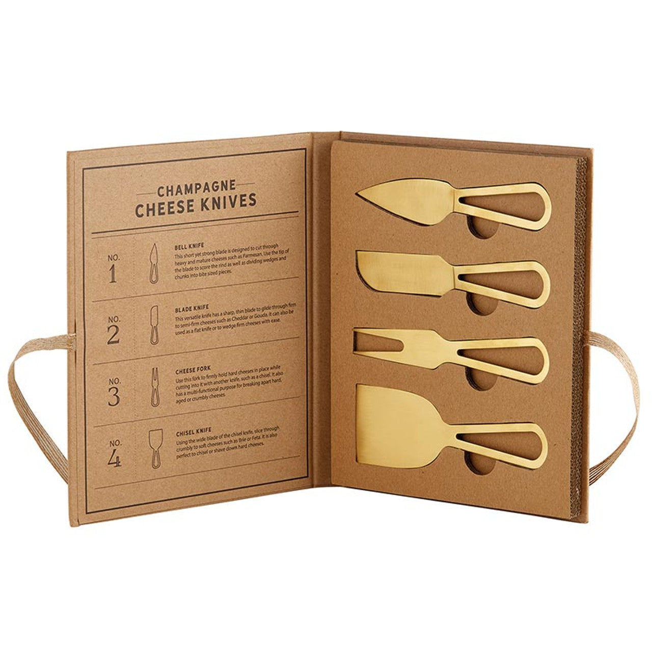 Champagne Gold Cheese Knives Book Box - Set of 4