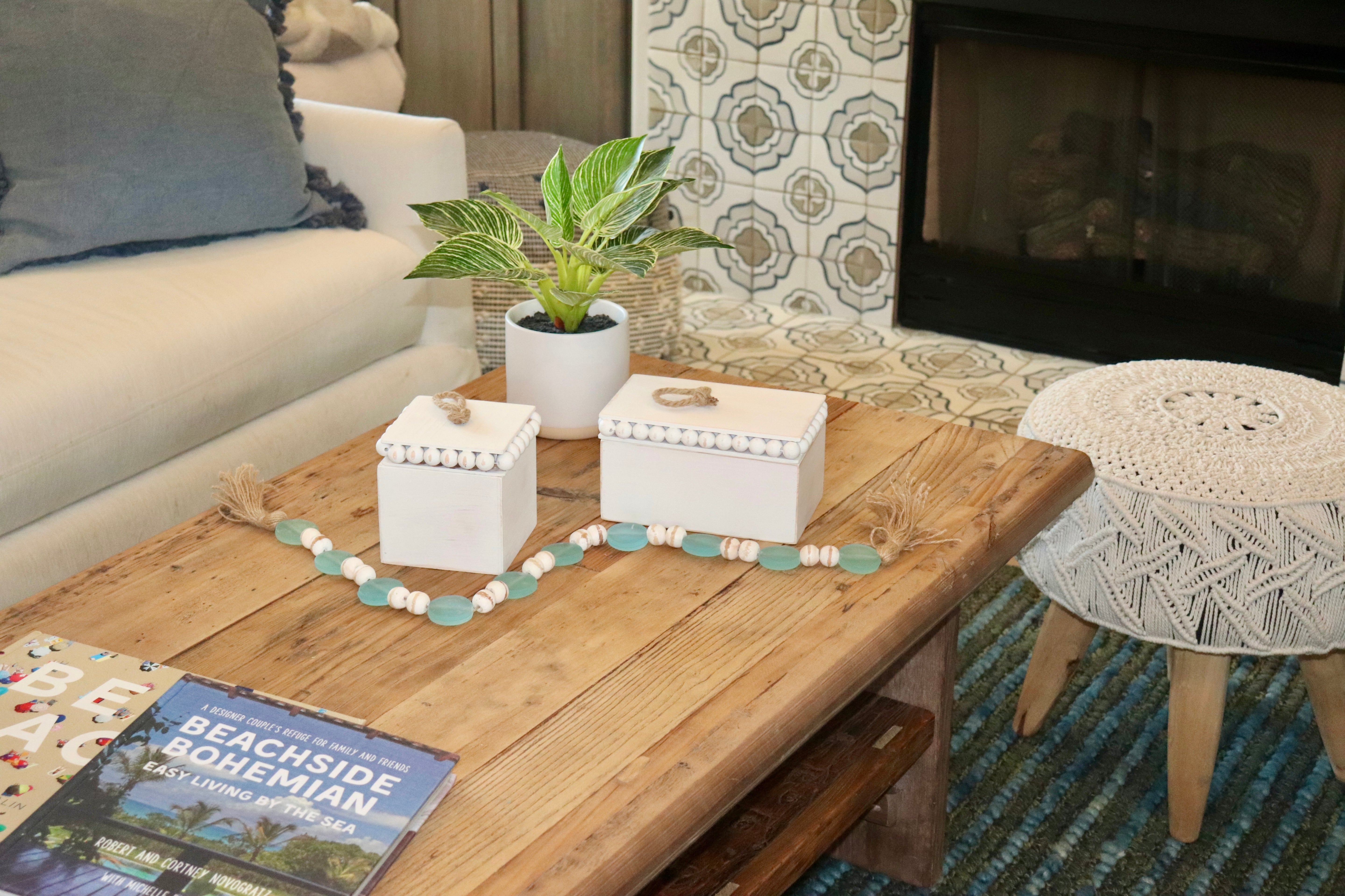 Seaglass & White Wooden Bead Garland