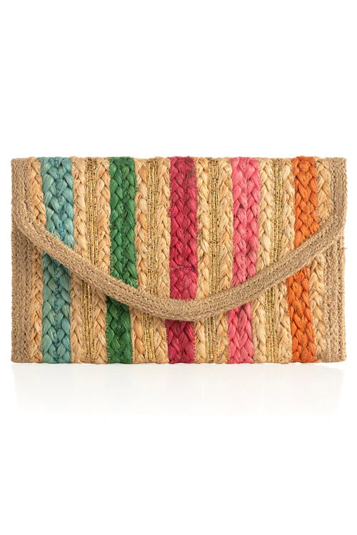 Fantasia Woven Jute Clutch - Multi Colored