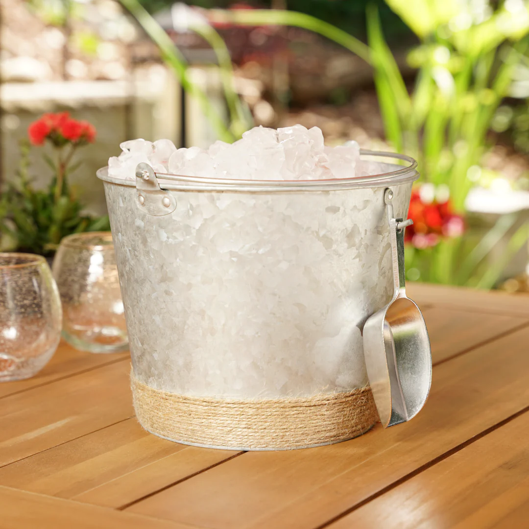 Jute Wrapped Galvanized Ice Bucket