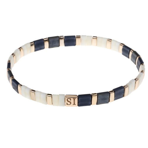 Miyuki Tila Stretch Bracelet - Navy, White