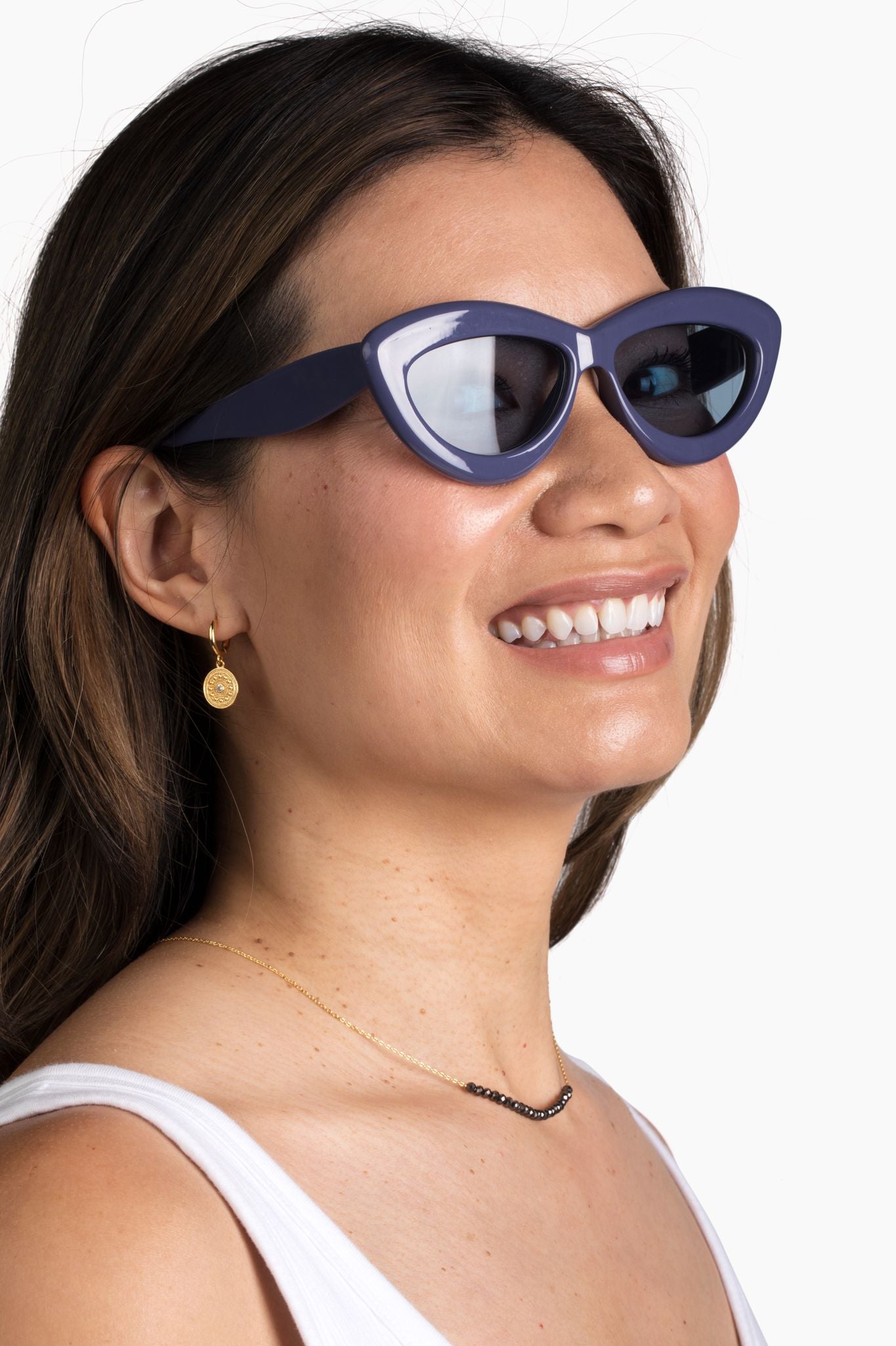 Ladies Trendy Sunglasses in Modern Navy Blue Cat-Eye with Light Blue Lenses  - Kat