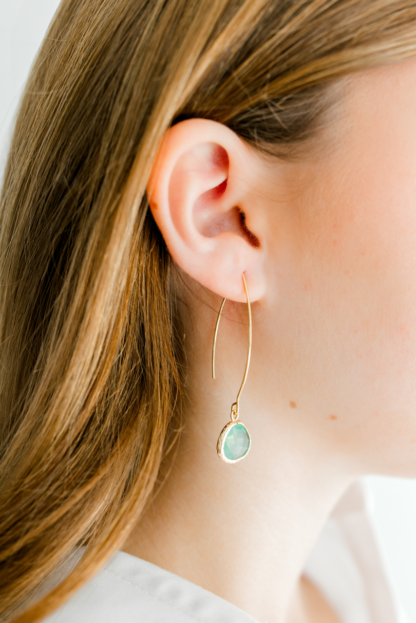 Gold Thread Through Earrings with Gemstone Drop - Tide