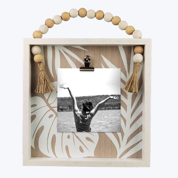 Wood Palm Leaf Frame with Photo Clip - Blessing Beads & Tassel