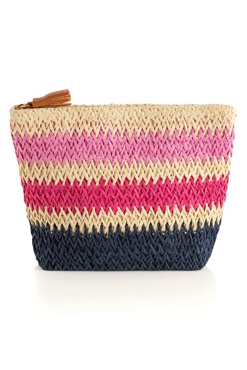 Formentera Woven Straw Pouch - Pink and Blue