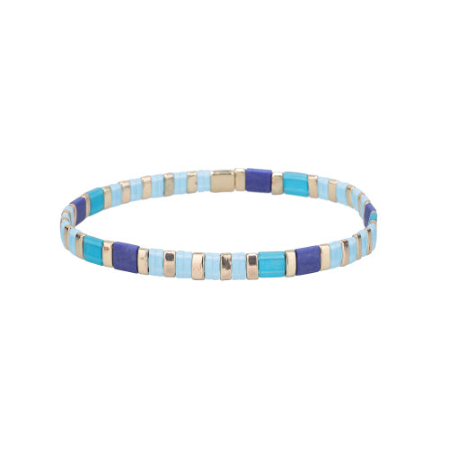 Miyuki Tila Stretch Bracelet - Aqua, Teal, Blue